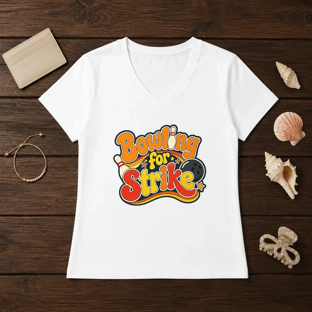 funny-bowling-for-strike-groovy-retro-v-neck-shirt Funny Bowling For Strike Groovy Retro V-Neck Shirt