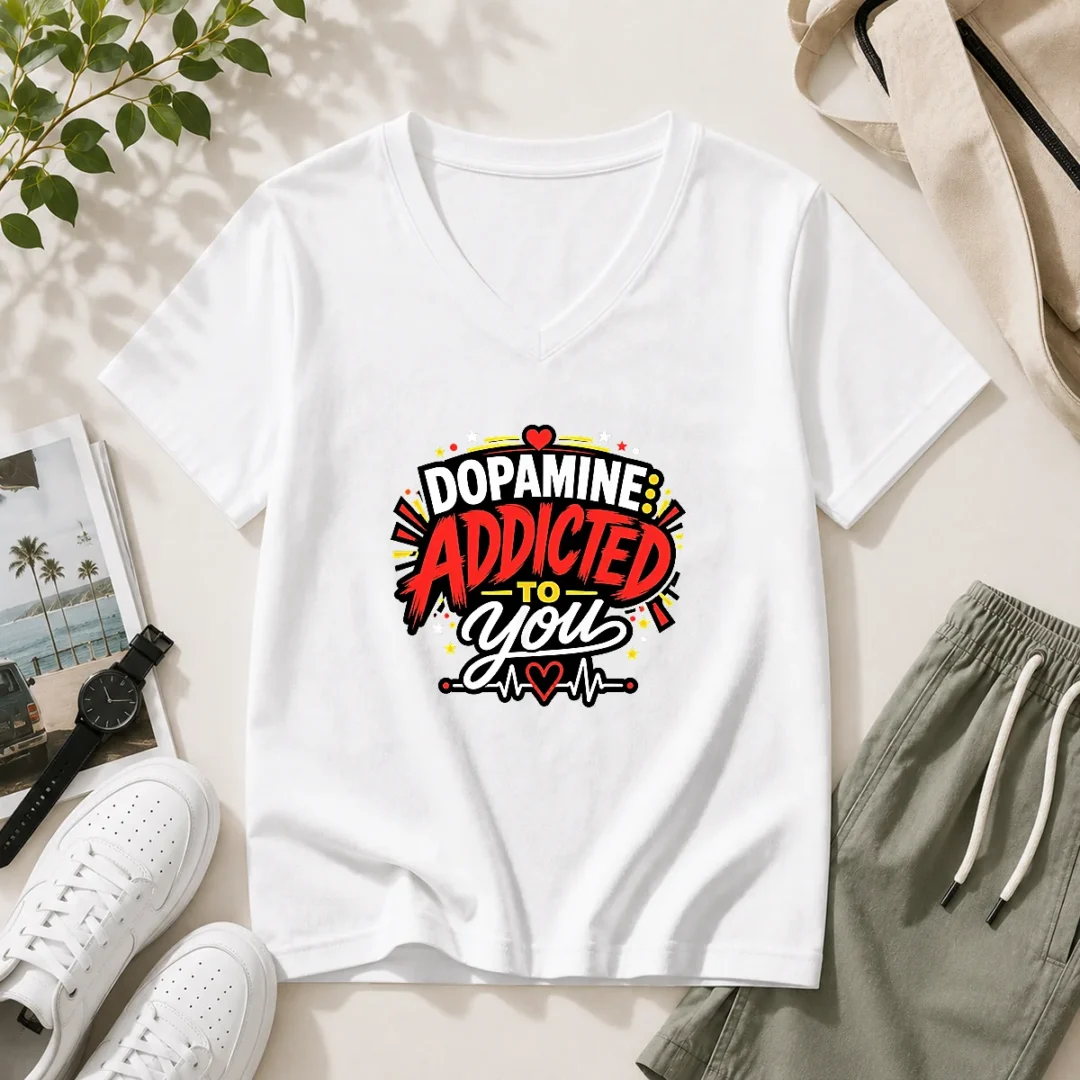 funny-dopamine-addicted-to-you-bold-typography-v-neck-shirt-1 Funny Dopamine Addicted To You Bold Typography V-Neck Shirt