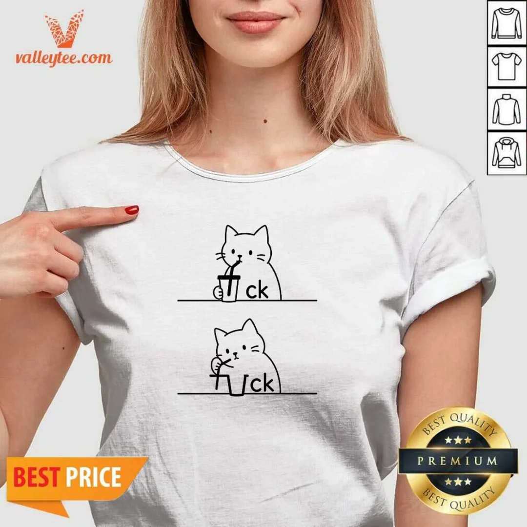funny-drinking-cat-v-neck-shirt Funny Drinking Cat V-Neck Shirt