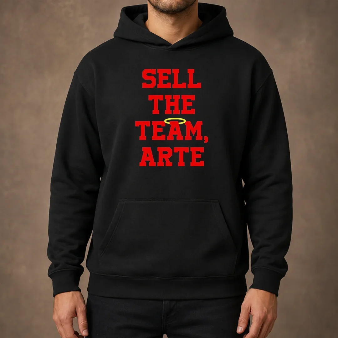 funny-good-sell-the-team-arte-hoodie Funny Good Sell The Team Arte Hoodie in black with front graphic print, comfortable pullover style with drawstring hood