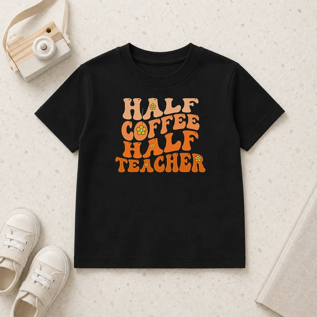 funny-half-coffee-half-teacher-retro-kids-t-shirt-1 Funny Half Coffee Half Teacher Retro Shirt - Image 9