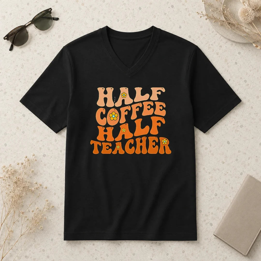 funny-half-coffee-half-teacher-retro-v-neck-shirt-1 Funny Half Coffee Half Teacher Retro V-Neck Shirt