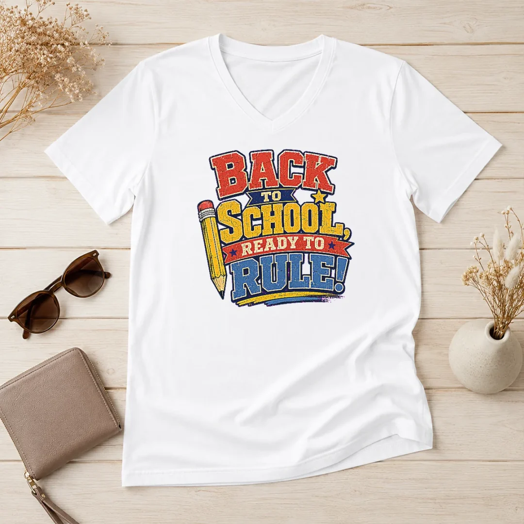 funny-hot-back-to-school-ready-to-rule-retro-distressed-v-neck-shirt Funny Hot Back To School Ready To Rule Retro Distressed V-Neck Shirt