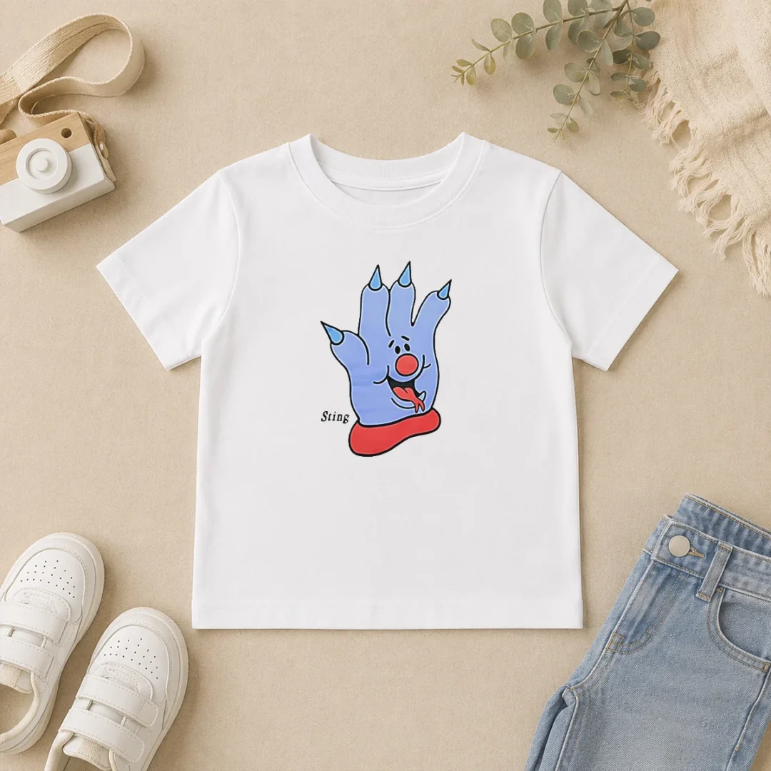 Funny Hot Sting Blue Cartoon Hand Character Mascot Kids T Shirt Funny Hot Sting Blue Cartoon Hand Character Mascot Kids T-Shirt