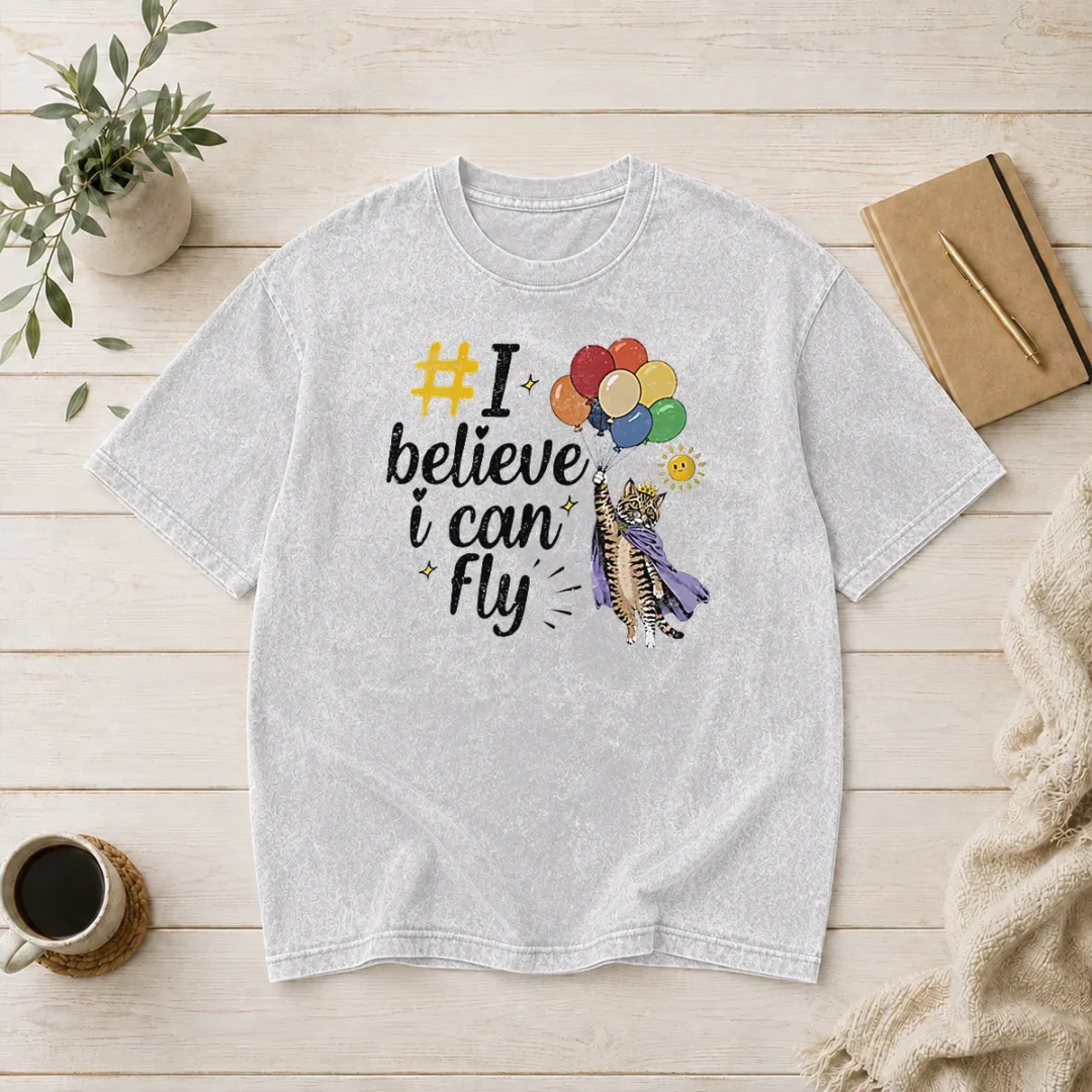 funny-i-believe-i-can-fly-cat-balloons-washed-t-shirt Funny I Believe I Can Fly Cat Balloons Washed T-Shirt