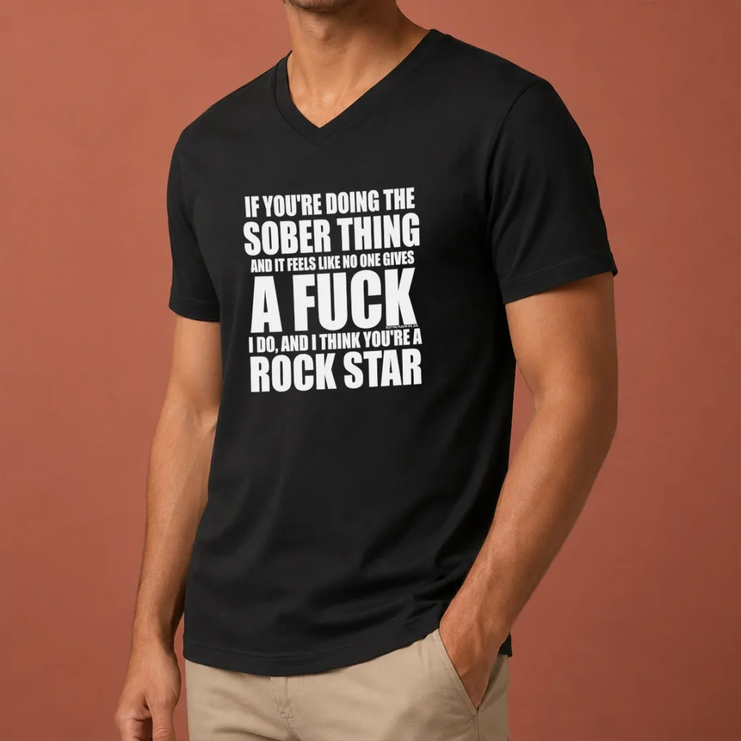 funny-if-you-re-doing-the-sober-thing-and-it-feels-like-no-one-gives-a-f-keep-the-plug-in-the-jug-i-do-v-neck Funny If You'Re Doing The Sober Thing And It Feels Like No One Gives A F Keep The Plug In The Jug I Do V Neck Shirt in black, women's casual v neck tee