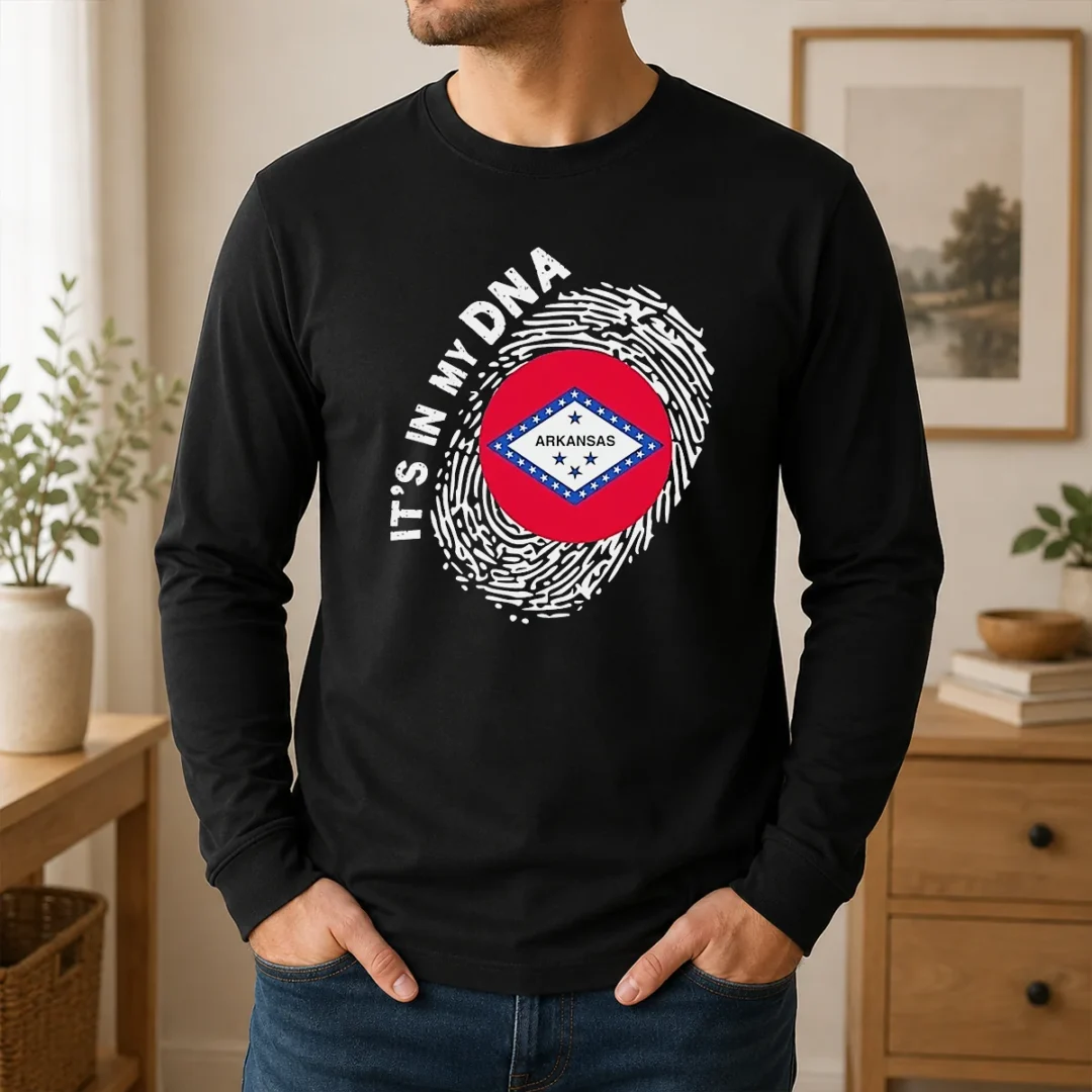 Funny It'S In My DNA Arkansas Long Sleeve Shirt Funny It'S In My DNA Arkansas long sleeve shirt in white, featuring bold graphic text on front