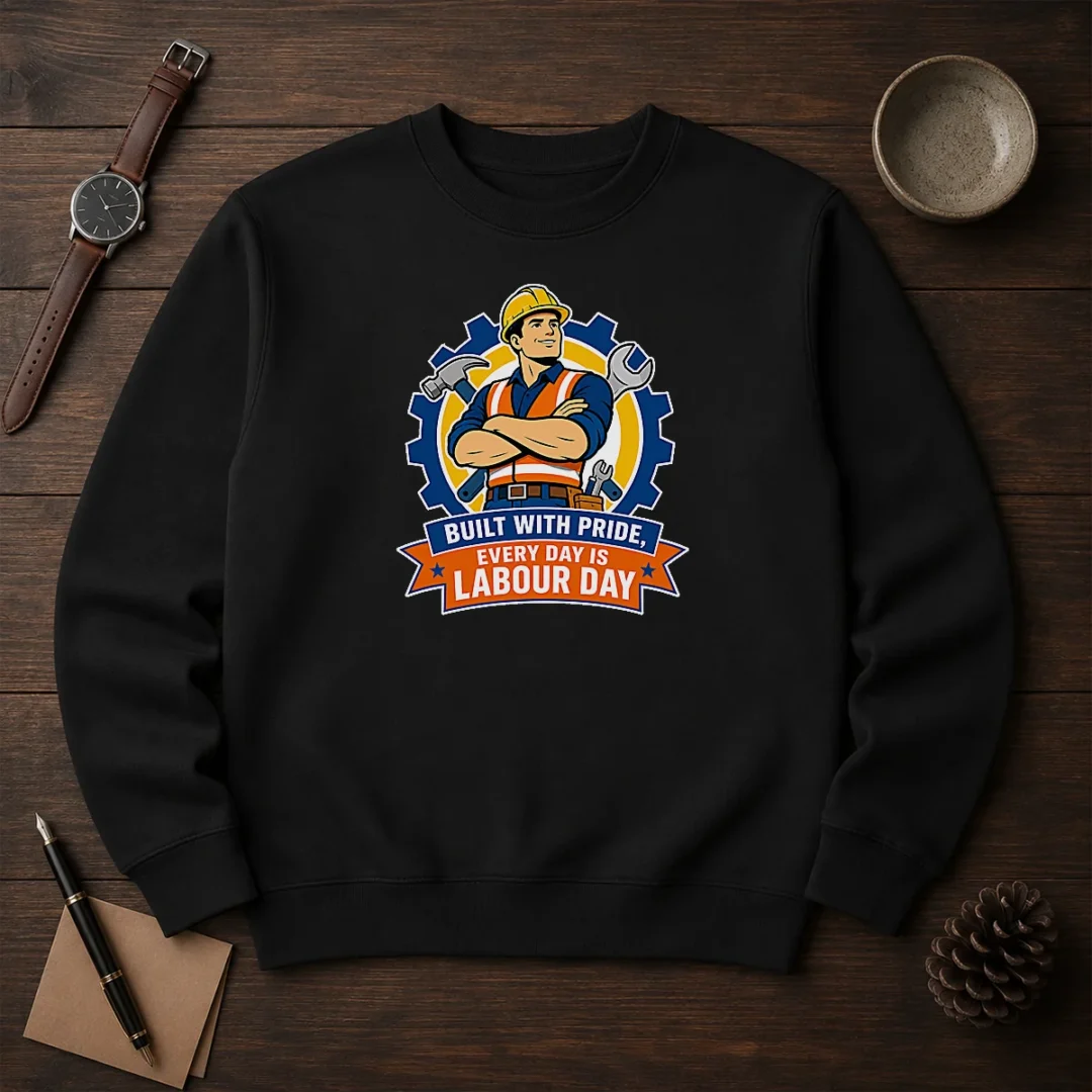 funny-labour-day-proud-worker-vector-shirt-for-hardworking-fans-sweater Funny Labour Day Proud Worker Vector Shirt For Hardworking Fans Sweater in gray, crewneck pullover with bold graphic text