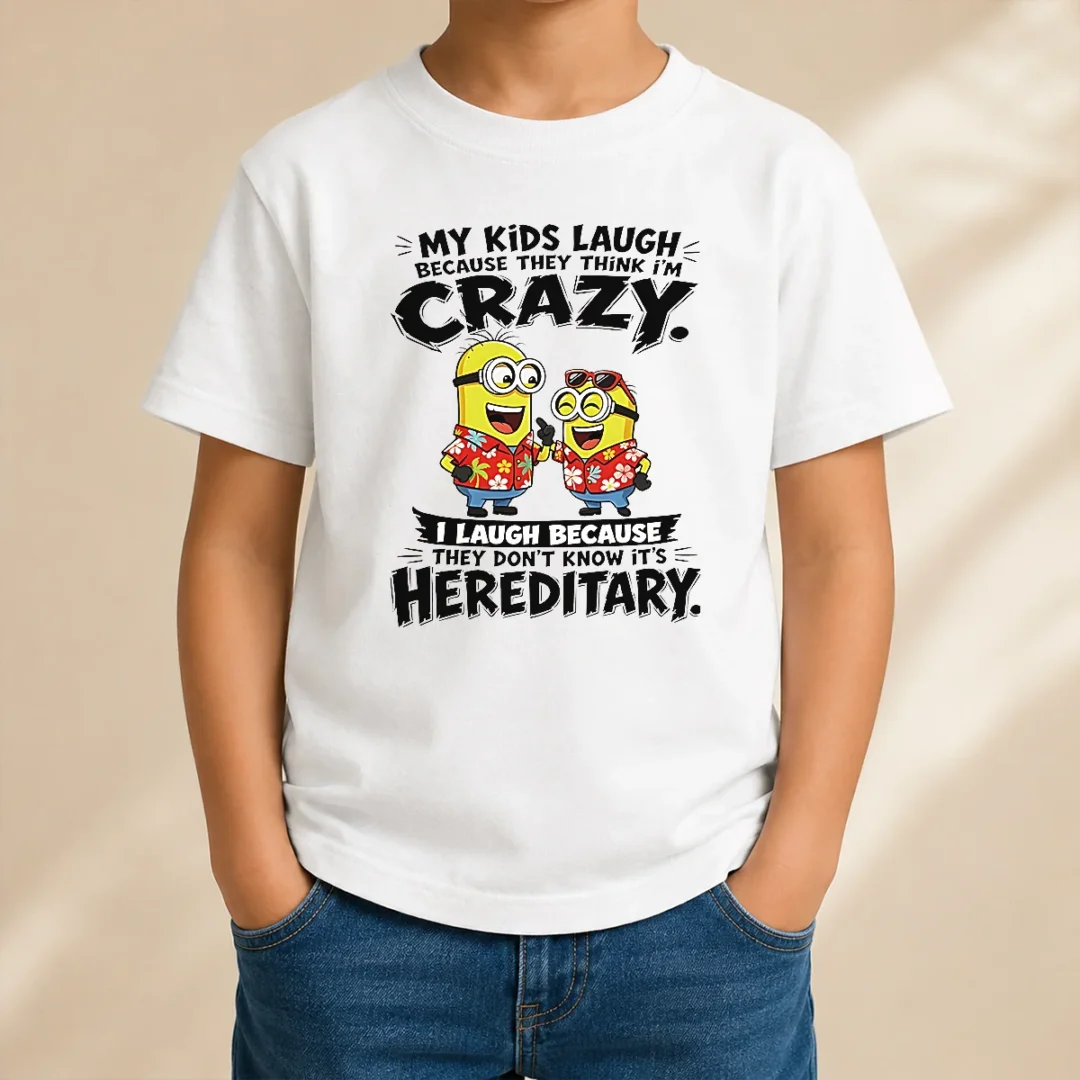 funny-minion-my-kids-laugh-because-they-think-im-crazy-i-laugh-because-they-dont-know-its-heredi-kids-t-shirt Funny Minion My Kids Laugh Because They Think Im Crazy I Laugh Because They Dont Know Its Heredi Kids T-Shirt