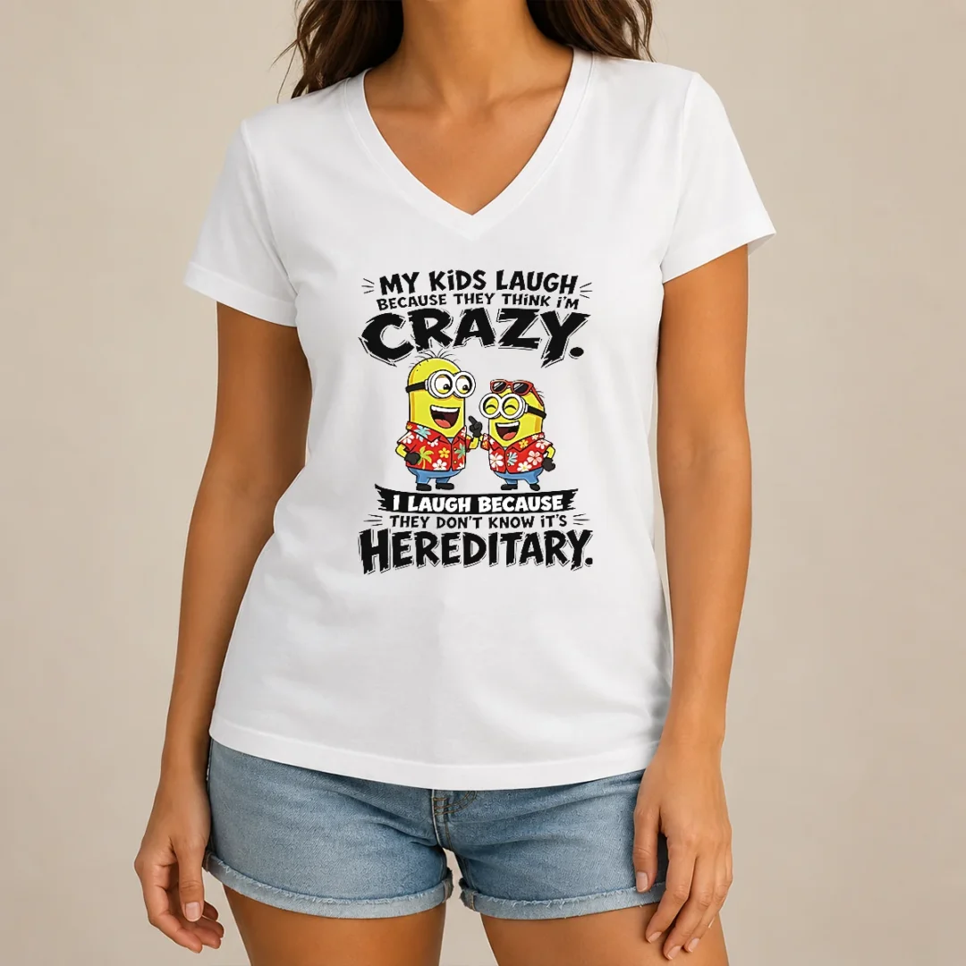 funny-minion-my-kids-laugh-because-they-think-im-crazy-i-laugh-because-they-dont-know-its-heredi-v-neck-shirt Funny Minion My Kids Laugh Because They Think Im Crazy I Laugh Because They Dont Know Its Heredi V-Neck Shirt