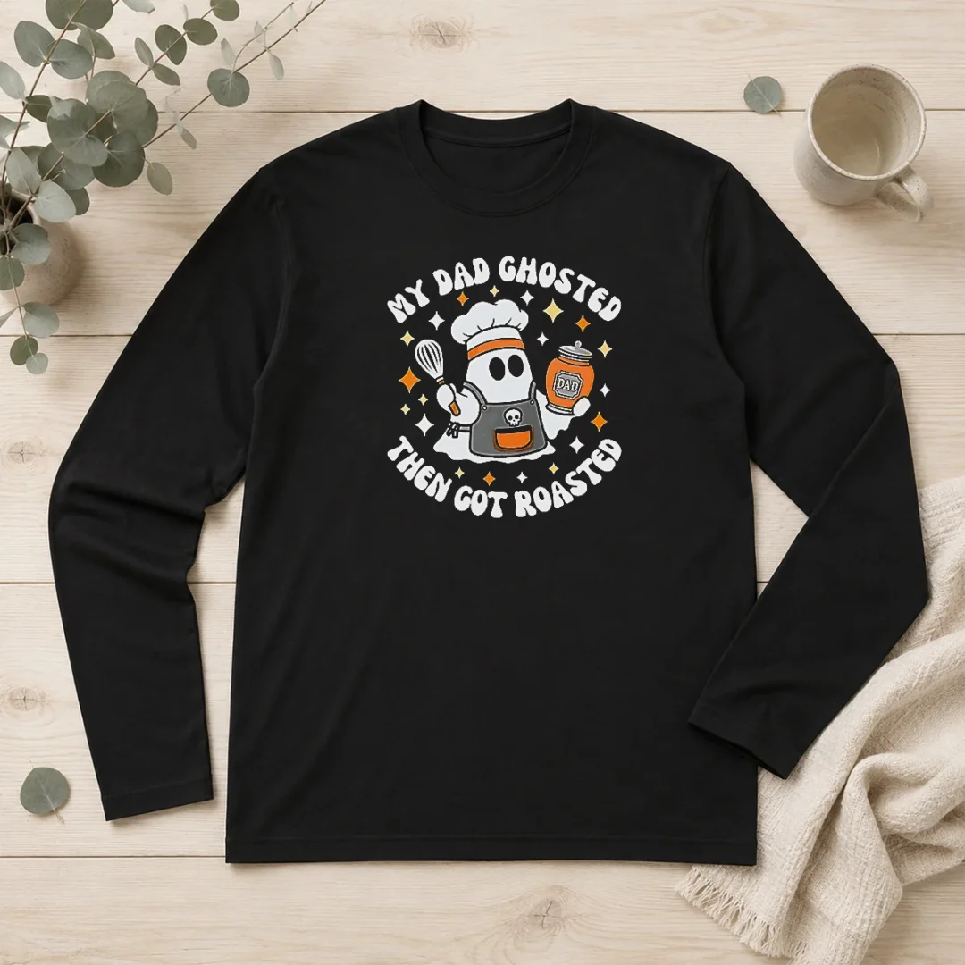 funny-my-dad-ghosted-then-got-roasted-halloween-chef-ghost-long-sleeve-shirt Funny My Dad Ghosted Then Got Roasted Halloween Chef Ghost Long Sleeve Shirt