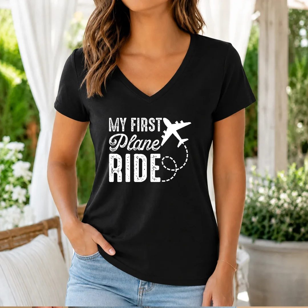 funny-my-first-plane-ride-v-neck-shirt Funny My First Plane Ride V-Neck Shirt