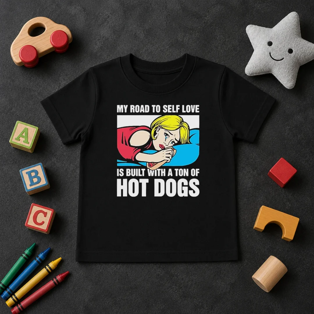 Funny My Road To Self Love Is Built With A Ton Of Hot Dogs Kids T Shirt Funny My Road To Self Love Is Built With A Ton Of Hot Dogs Kids T-Shirt
