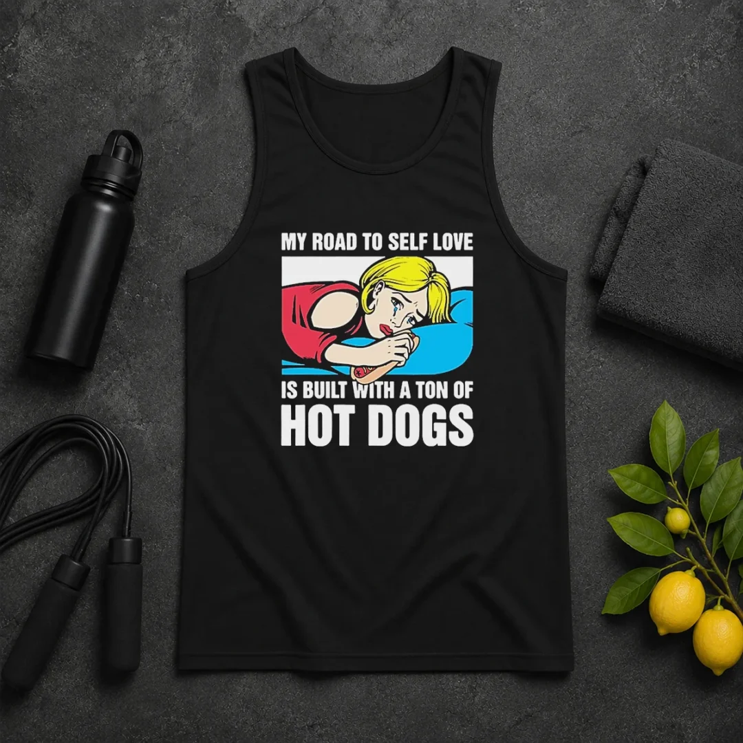 Funny My Road To Self Love Is Built With A Ton Of Hot Dogs Tank Top Funny My Road To Self Love Is Built With A Ton Of Hot Dogs Tank Top
