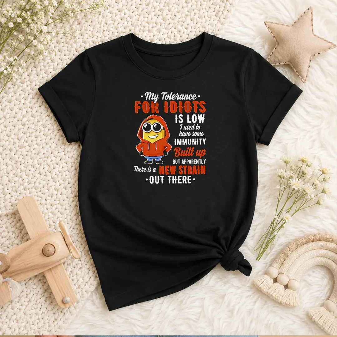 funny-my-tolerance-for-idiots-is-low-new-strain-out-there-minion-kids-t-shirt Funny My Tolerance For Idiots Is Low New Strain Out There Minion Kids T-Shirt