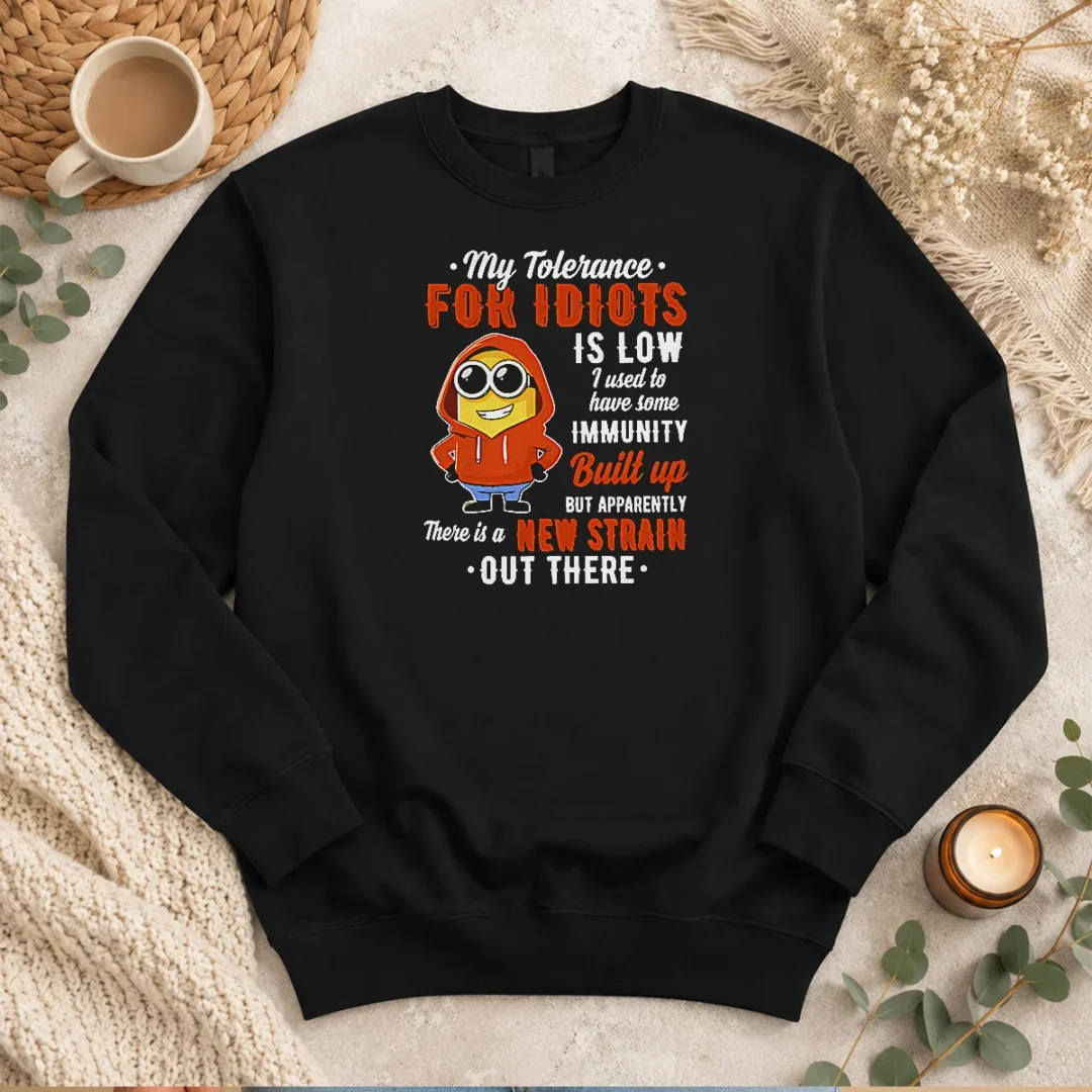 funny-my-tolerance-for-idiots-is-low-new-strain-out-there-minion-sweater Funny My Tolerance For Idiots Is Low New Strain Out There Minion Sweater