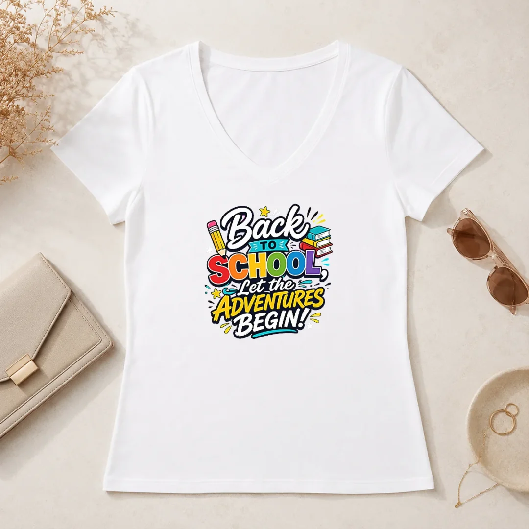 Funny Nice Back To School Adventures Typography V Neck Shirt Funny Nice Back To School Adventures Typography V-Neck Shirt