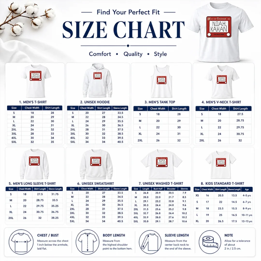 Funny Noah Kahan Great American Ball Park Cincinnati Reds Sticker July 01 2026 Size Chart Size chart for Funny Noah Kahan Great American Ball Park Cincinnati Reds Sticker with measurements in inches and centimeters