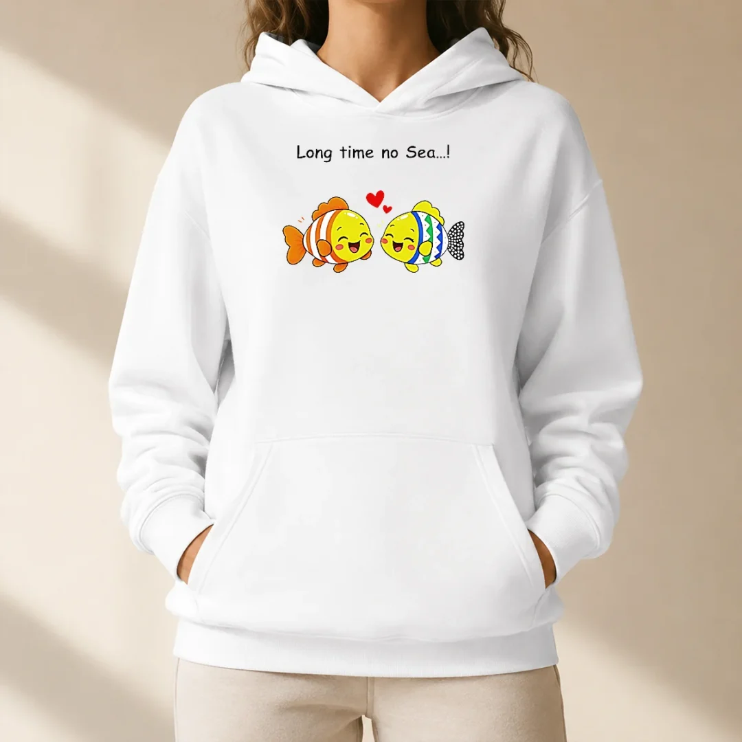 funny-official-cute-fish-couple-long-time-no-sea-pun-cartoon-illustration-animal-hoodie Funny Official Cute Fish Couple Long Time No Sea Pun Cartoon Illustration Animal Hoodie