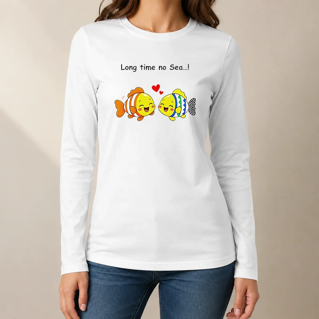 funny-official-cute-fish-couple-long-time-no-sea-pun-cartoon-illustration-animal-long-sleeve-shirt Funny Official Cute Fish Couple Long Time No Sea Pun Cartoon Illustration Animal Long Sleeve Shirt