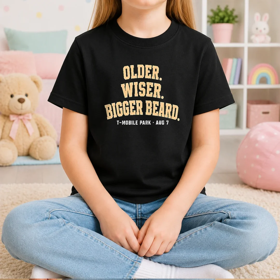 funny-older-wiser-bigger-beard-t-mobile-park-aug-7-kids-t-shirt Funny Older Wiser Bigger Beard T Mobile Park Aug 7 Kids T-Shirt