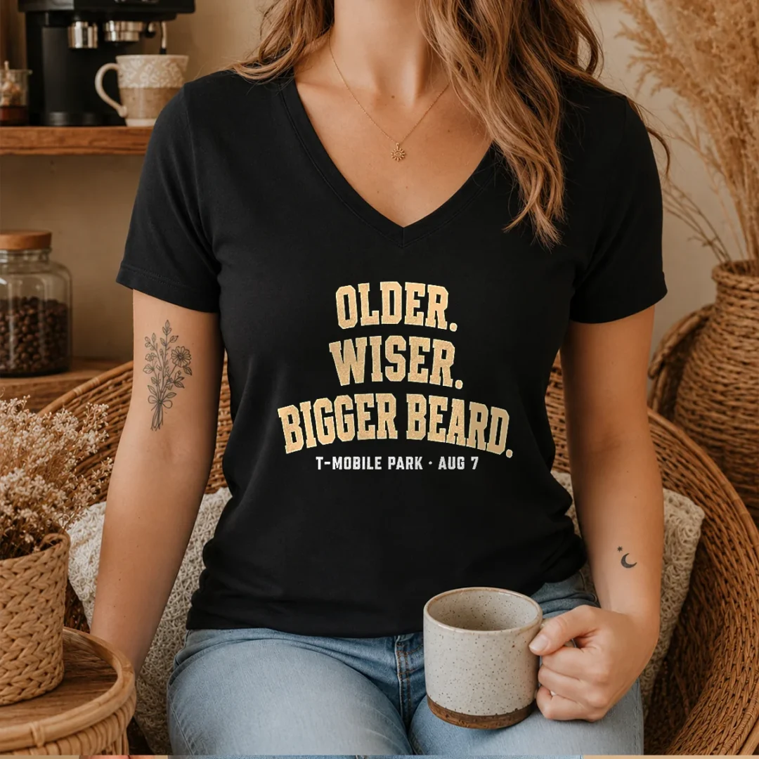 funny-older-wiser-bigger-beard-t-mobile-park-aug-7-v-neck-shirt Funny Older Wiser Bigger Beard T Mobile Park Aug 7 V-Neck Shirt