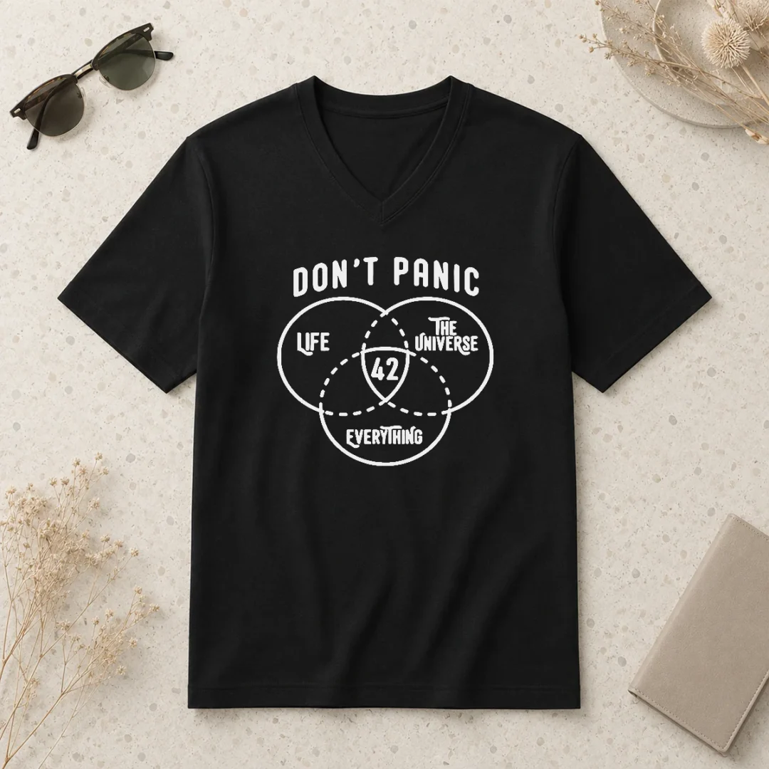 funny-original-don-t-panic-life-the-universe-and-everything-42-v-neck-shirt Funny Original Don'T Panic Life The Universe And Everything 42 V-Neck Shirt