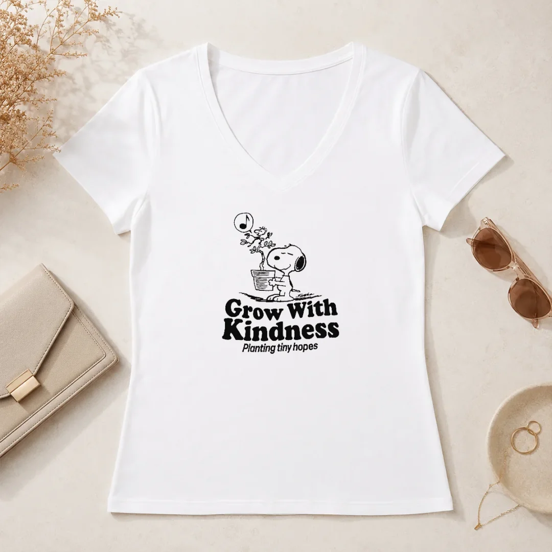 Funny Pretty Snoopy Grow With Kindness Planting Tiny Hopes V Neck Shirt Funny Pretty Snoopy Grow With Kindness Planting Tiny Hopes V-Neck Shirt