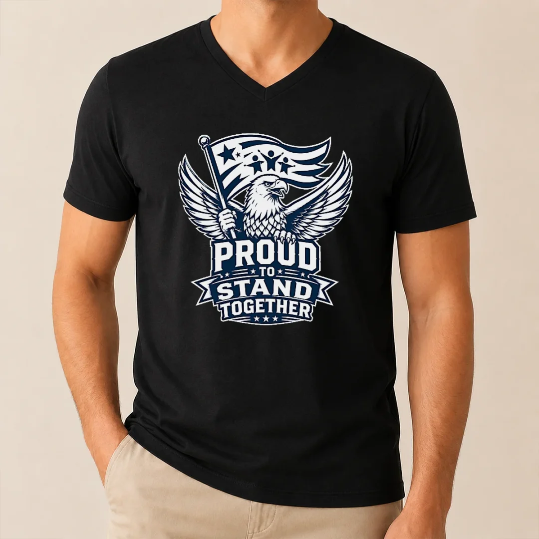 Funny Proud To Stand Together Eagle Line Art V Neck Funny Proud To Stand Together Eagle Line Art V Neck Shirt showing detailed eagle line art design on a comfortable v neck garment