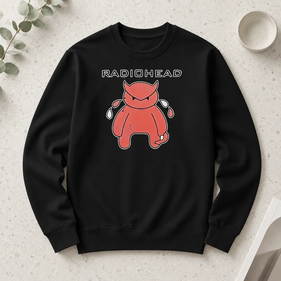 funny-radiohead-distressed-crying-devil-character-long-sleeve Funny Radiohead Distressed Crying Devil Character long sleeve shirt with bold graphic print in distressed style