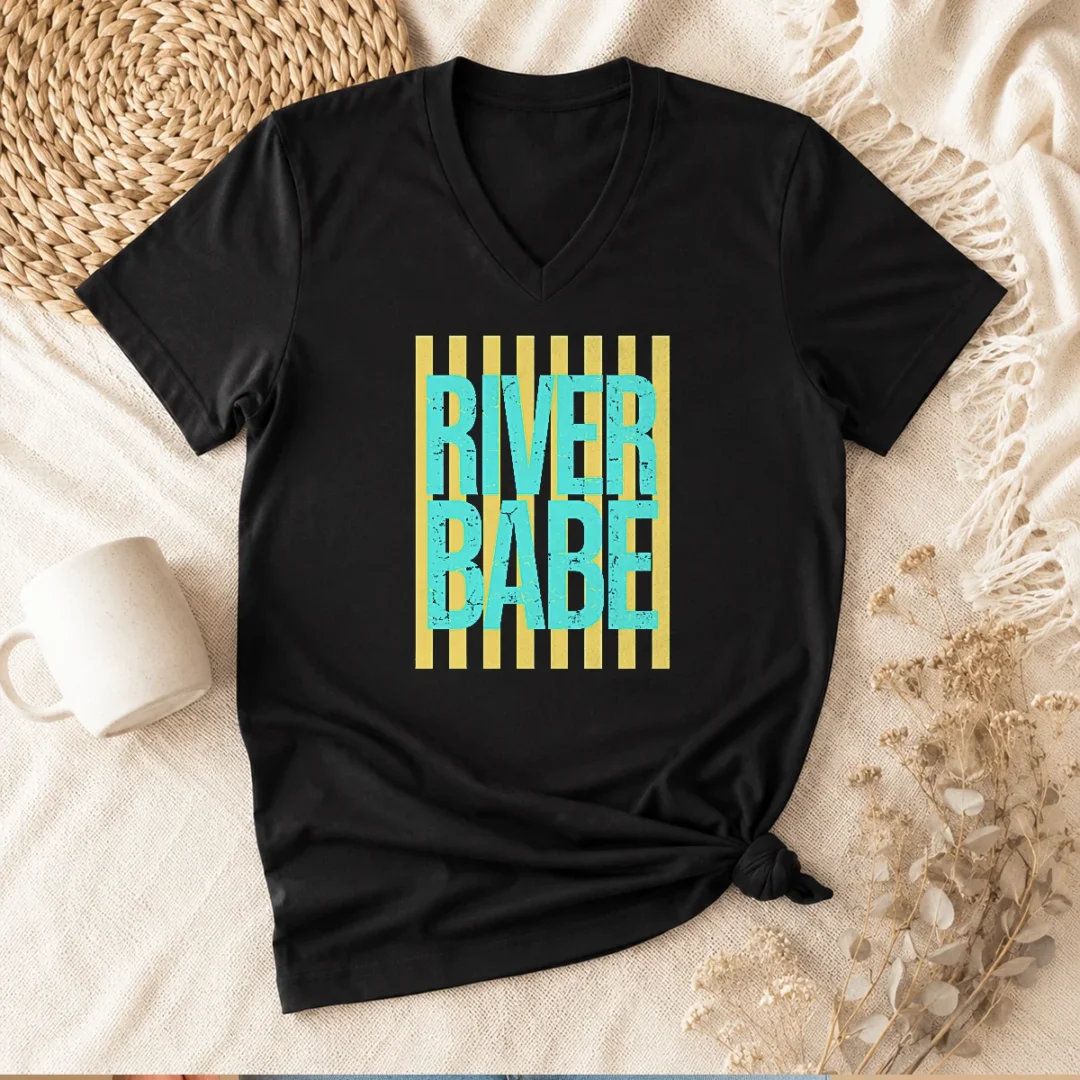 funny-river-babe-retro-stripes-sunshine-v-neck-shirt Funny River Babe Retro Stripes Sunshine V-Neck Shirt