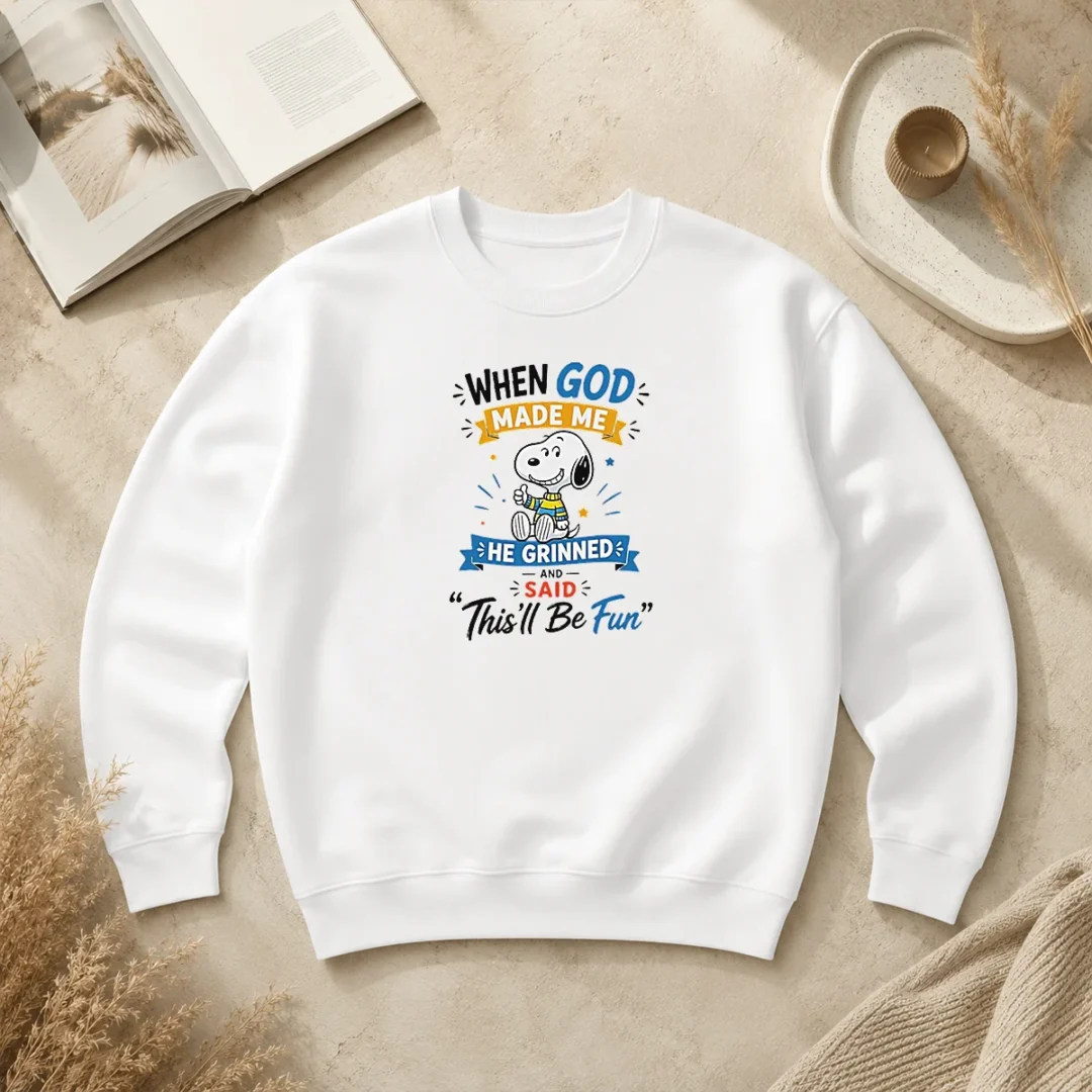 Funny Snoopy Peanuts When God Made Me He Grinned And Said Thisll Be Fun Sweater Funny Snoopy Peanuts When God Made Me He Grinned And Said Thisll Be Fun Sweater