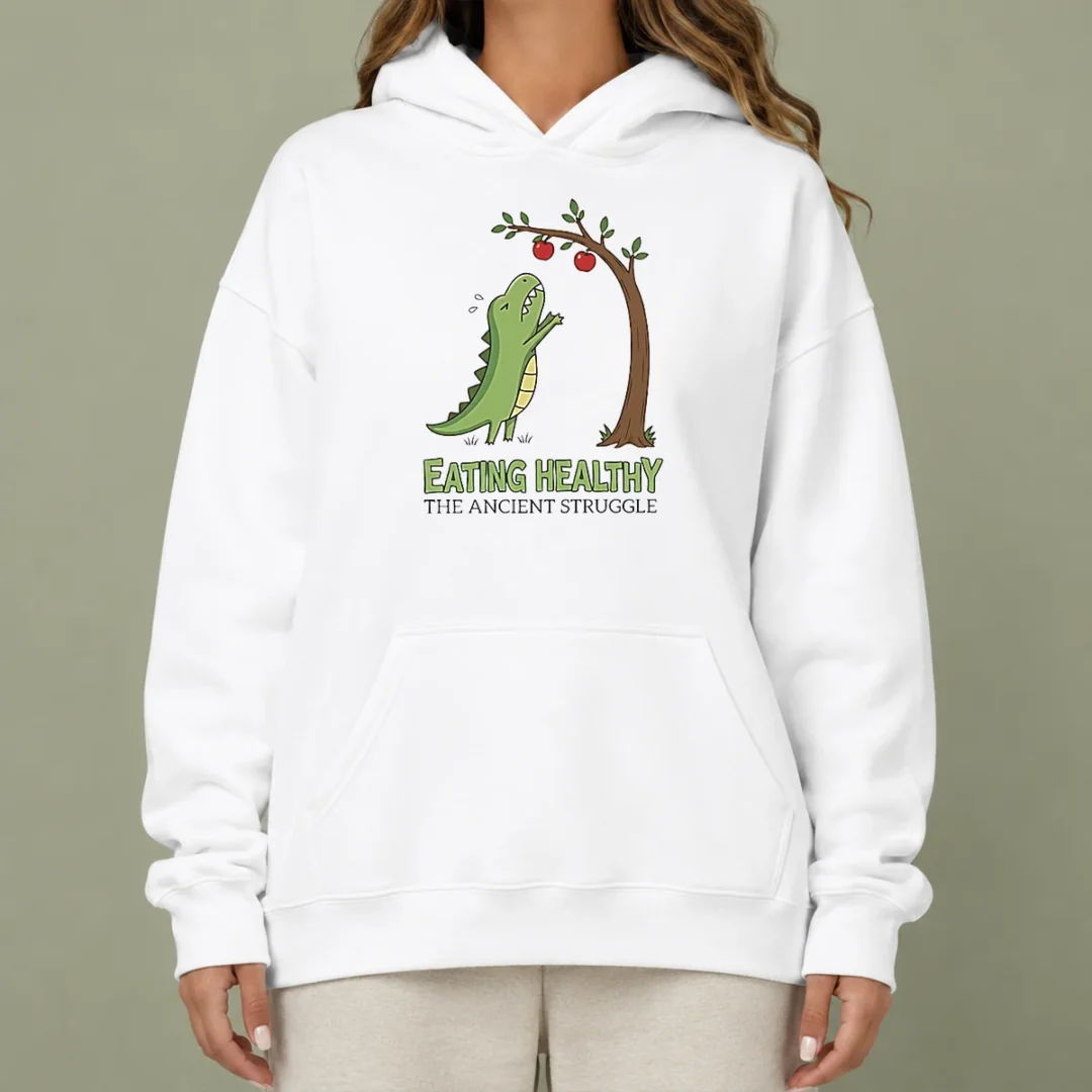 funny-t-rex-eating-healthy-the-ancient-struggle-hoodie Funny T Rex Eating Healthy The Ancient Struggle Hoodie