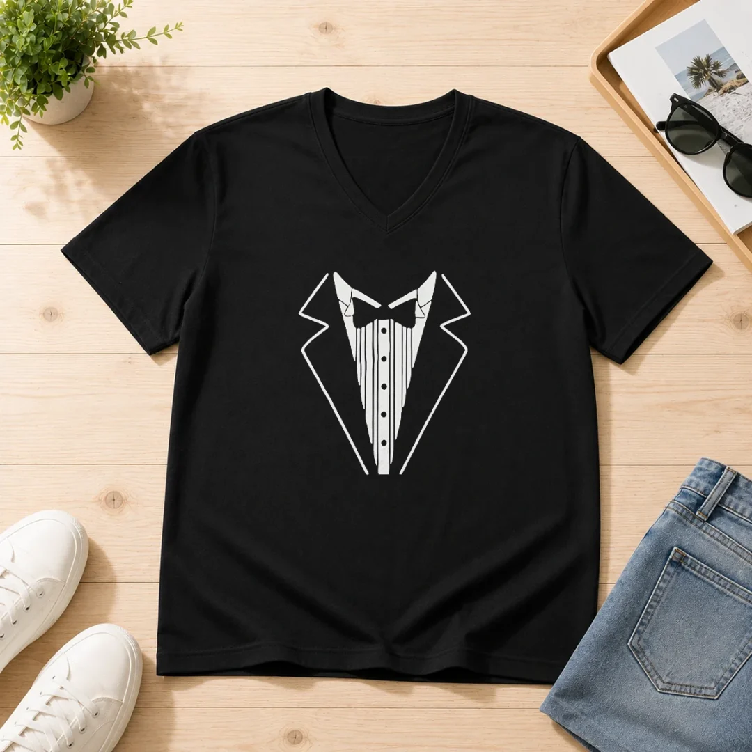 funny-tuxedo-bow-tie-formal-suit-costume-v-neck-shirt Funny Tuxedo Bow Tie Formal Suit Costume V-Neck Shirt