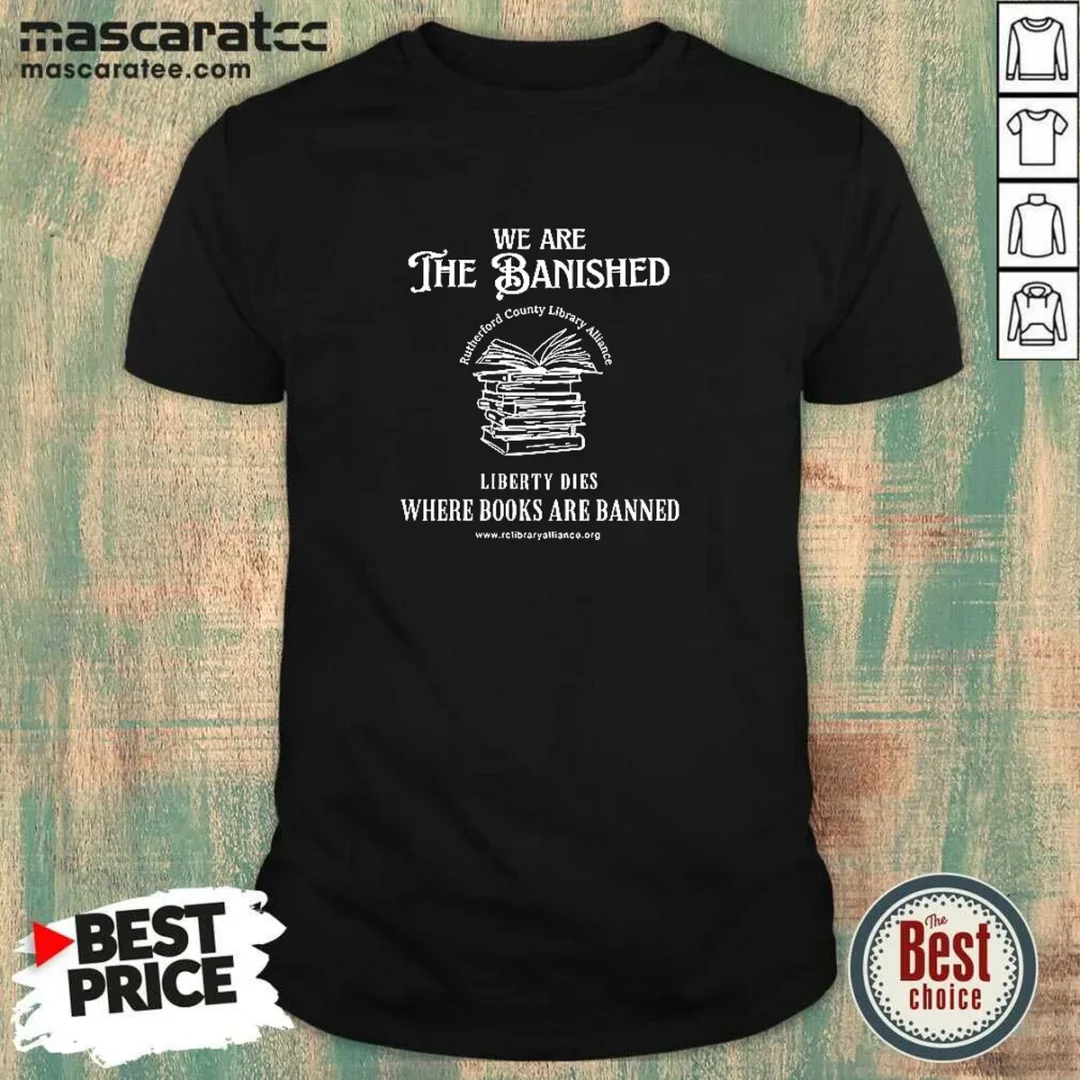 funny-we-are-the-banished-rutherford-county-library-alliance-stack-of-books-shirt-1 Funny We Are The Banished Rutherford County Library Alliance Stack Of Books shirt in black, short sleeve casual tee