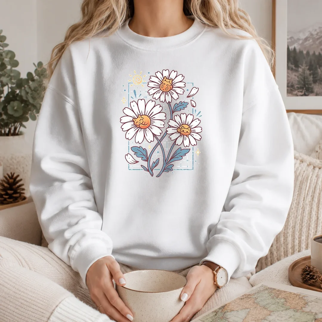 funny-with-cat-daisies-sweater Funny With Cat Daisies Sweater