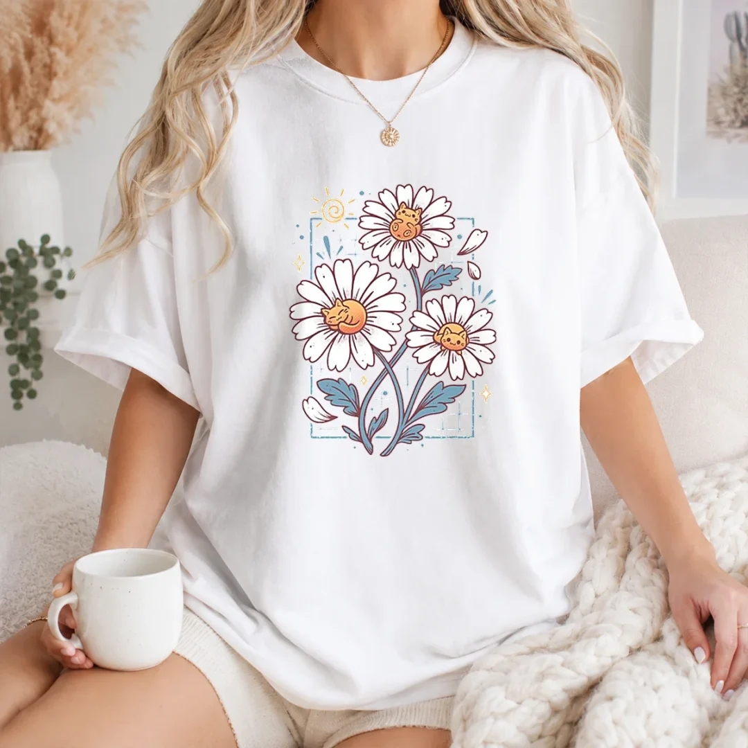 funny-with-cat-daisies-t-shirt Funny With Cat Daisies