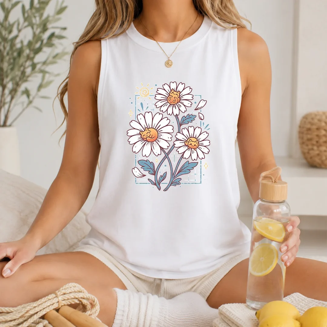 funny-with-cat-daisies-tank-top Funny With Cat Daisies Tank Top