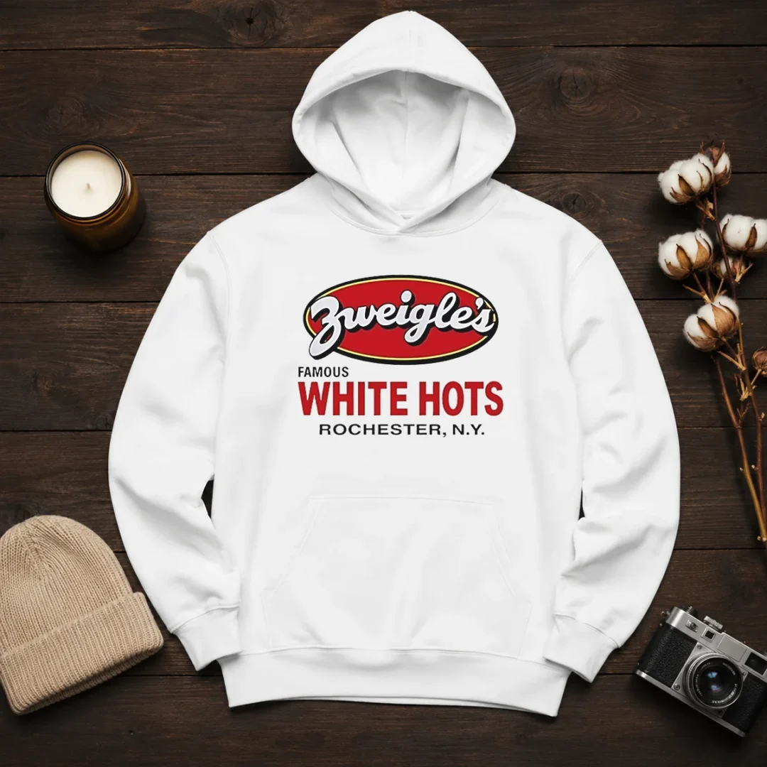 funny-zweigle-s-famous-white-hots-rochester-ny-hoodie-1 Funny Zweigle'S Famous White Hots Rochester NY Hoodie in black, featuring bold white and red graphic on front