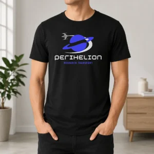 Official Perihelion Research Transport Geek t shirt in black, short sleeve crew neck cotton tee