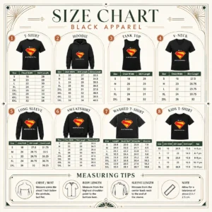 Size chart for Premium Supergirl DC Studios Logo with measurements in inches and cm