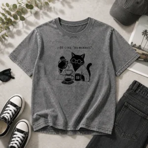 Funny I Be Like No Worries Then Worries Black Cat Coffee Lover Washed T-Shirt
