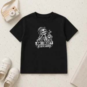 Top Humorous Skeleton Girl Coffee Quote Halloween Kids T-Shirt