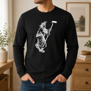 Pretty Premium Statue Of Liberty Painting With A Paint Roller Icon Meme long sleeve shirt in navy blue, front view