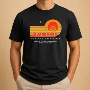 Premium Quark'S Bar Gaming & Holosuites Deep Space Nine Retro t shirt in classic crew neck style