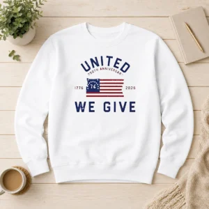 Original United 250th Anniversary We Give 1776 2026 Sweater in classic crewneck style, navy blue color