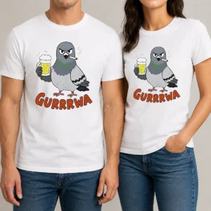 Premium Angry Pigeon With Beer And Cigarette t shirt featuring a bold graphic on a comfortable cotton tee