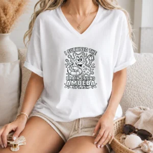 Pretty Brain Eating Amoeba Splash Line Art V-Neck Shirt