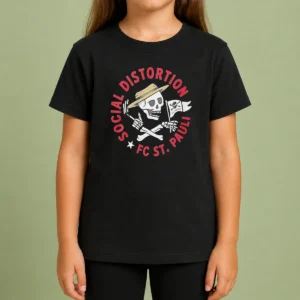 Top Premium Social Distortion FC St Pauli Skull With Straw Hat And Flag Kids T-Shirt