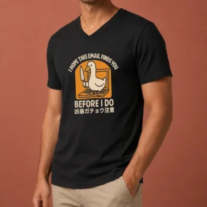 Original I Hope This Email Finds You Before I Do Duck V Neck Shirt in charcoal gray, featuring a casual fit and soft fabric